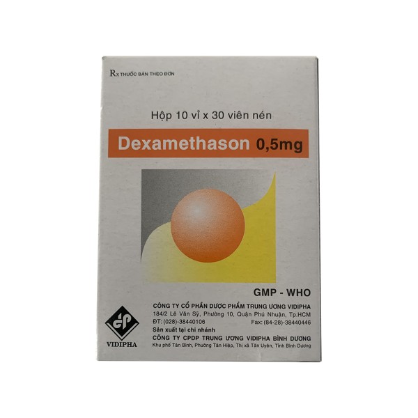 Thuốc kháng viêm Dexamethasone 0.5mg Vidipha (10 vỉ x 30 viên/hộp)